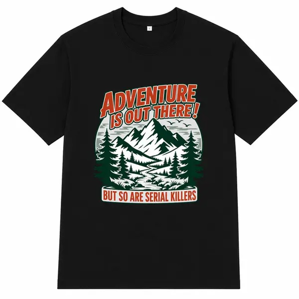 Outdoor Adventure Gifts - Kaos Hitam Bermotif Petualangan Alam, Kaos