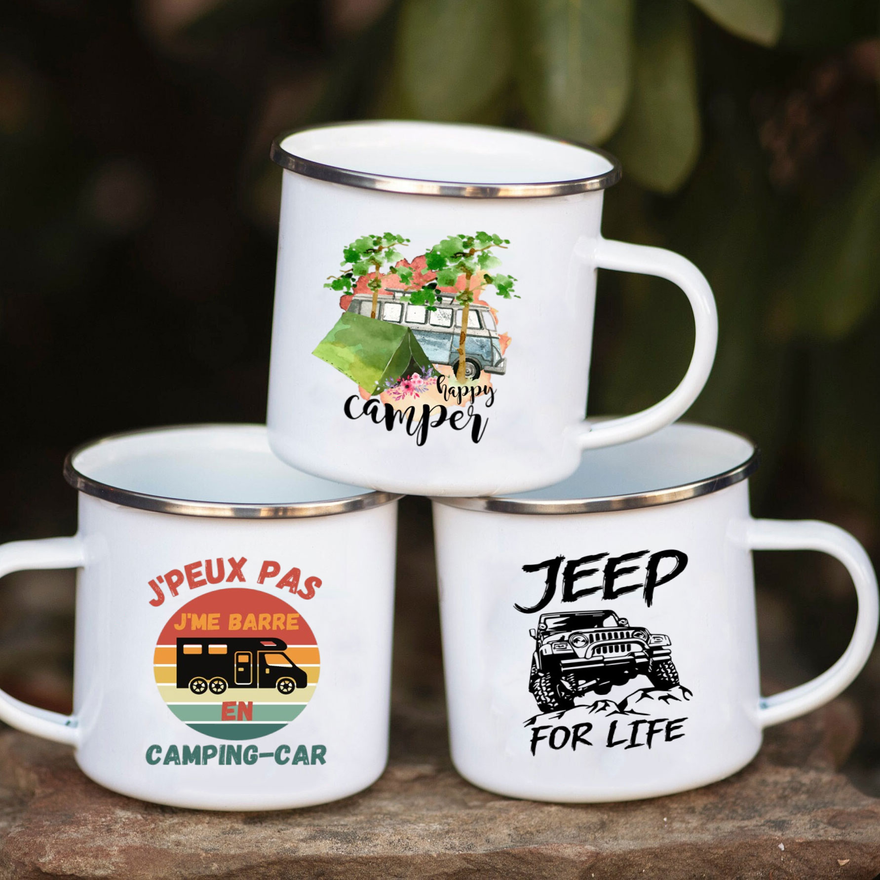 Outdoor Adventure Gifts - Mug Enamel Mobil Kemah Petualangan Bersama