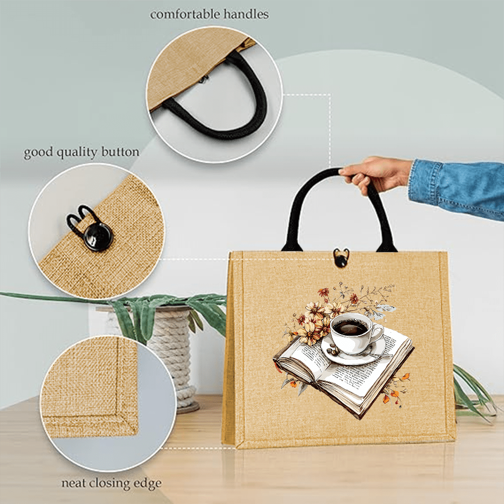 Tas Tote Jute Cetak Buku Kopi  - Outdoor Adventure Books ulasan dan harga